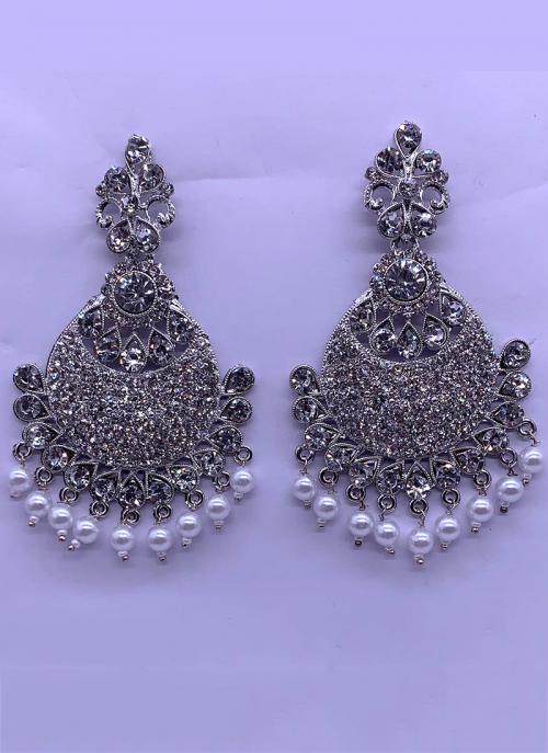 Silver Tone Stone Studded Fancy Earrings
